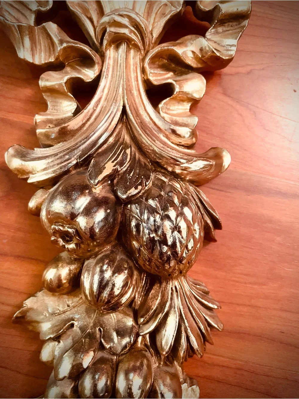 2 Vintage Syroco Gold Fruit Mix Wall Plaque Pair 16.25